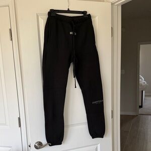Essentials Black Logo Jogger Pants with Waist Drawstring XS